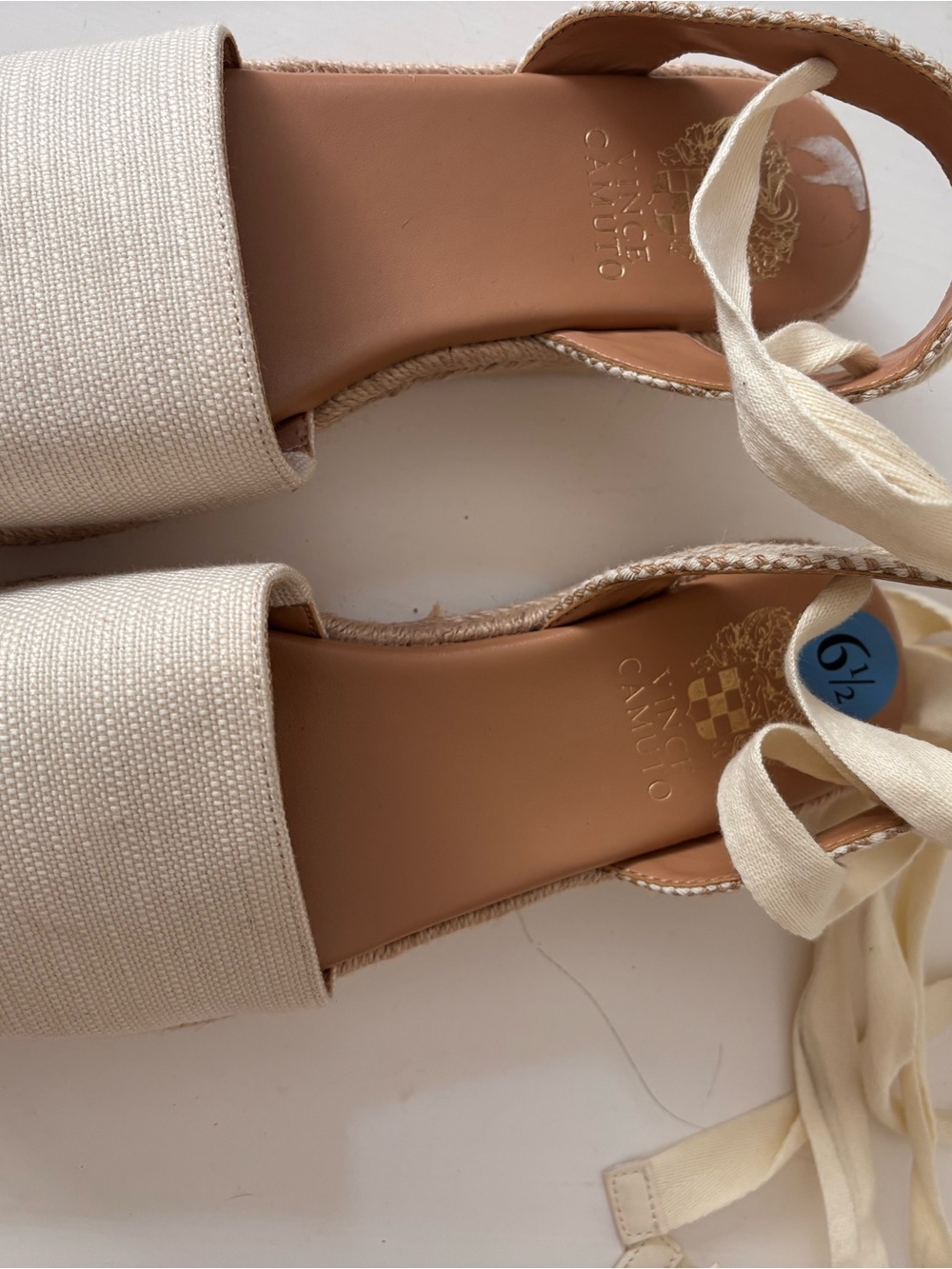 Vince Camuto Cream Canvas Espadrille Tie Sandals